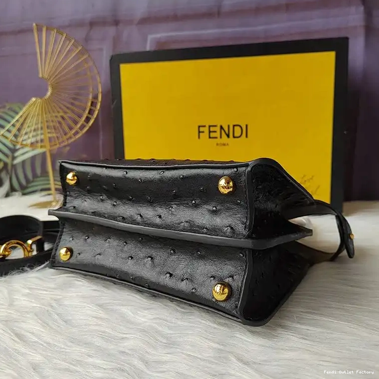 Affordable HOT Peekaboo Black Petite Leather Ostrich Fendi ISeeU In Bag 0613